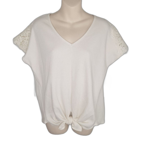 Harper Heritage Nwt Francesca's waffle knit lace sleeve top small - Picture 1 of 7
